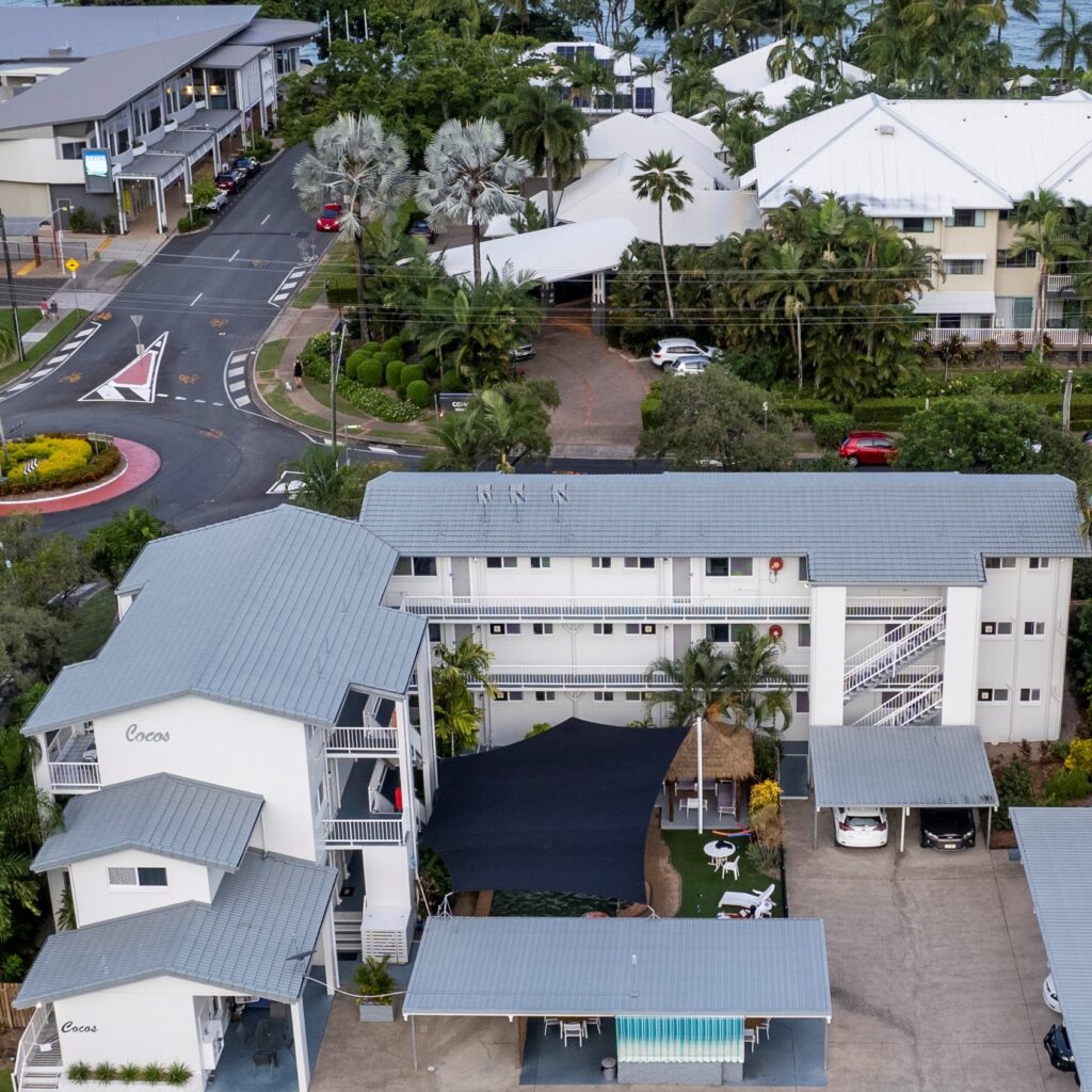 Birdseye view of Cocos Holiday Apartments, Trinity Beach Cairns