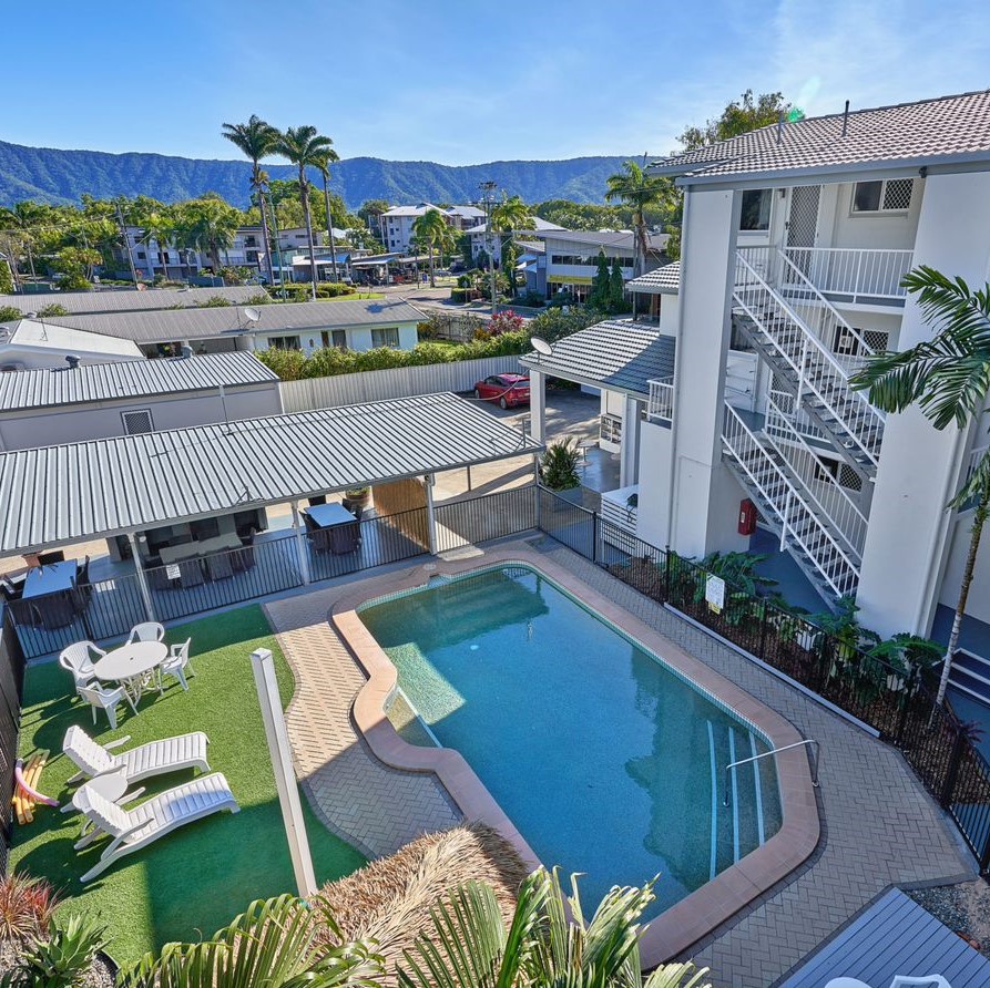 View of pool at Cocos Holiday Apartments, Trinity Beach Cairns